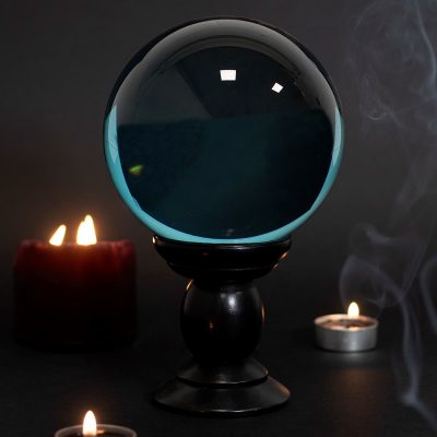 Crystal Ball Teal Large on Wooden Stand 130mm