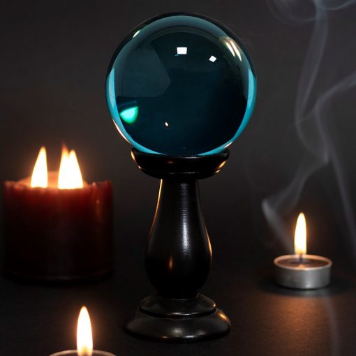 Crystal Ball Teal Small on Wooden Stand 90mm - Image 2