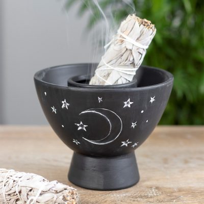 Smudge Bowl Terracotta Black Moon and Stars