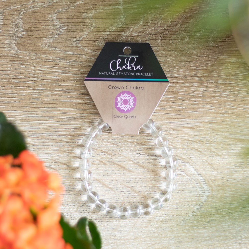 Crown Chakra Clear Quartz Gemstone Bracelet - Image 3