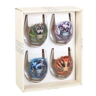 Elemental Stemless Wine Glasses by Anne Stokes Set of 4
