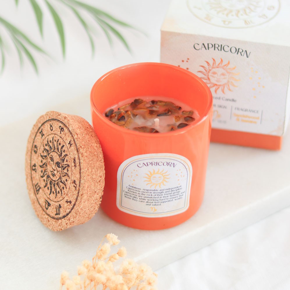 Capricorn Sandalwood & Jasmine Fragranced Gemstone Glass Candle