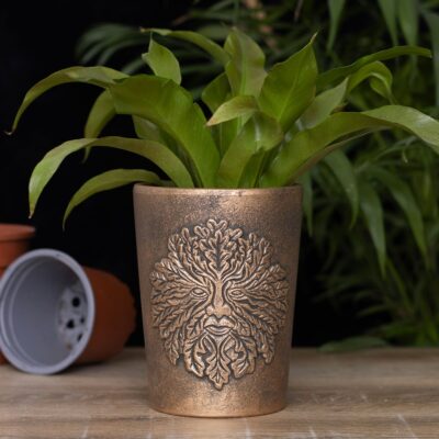 Bronze Terracotta Green Man Plant Pot by Lisa Parker