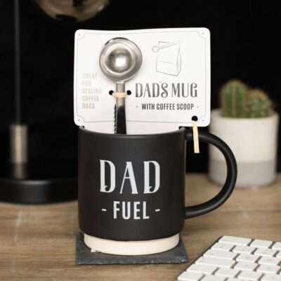 Dad Fuel Ceramic Mug and Metal Coffee Scoop Clip
