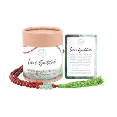 Mala Necklace Love and Gratitude Rosewood & Green Aventurine