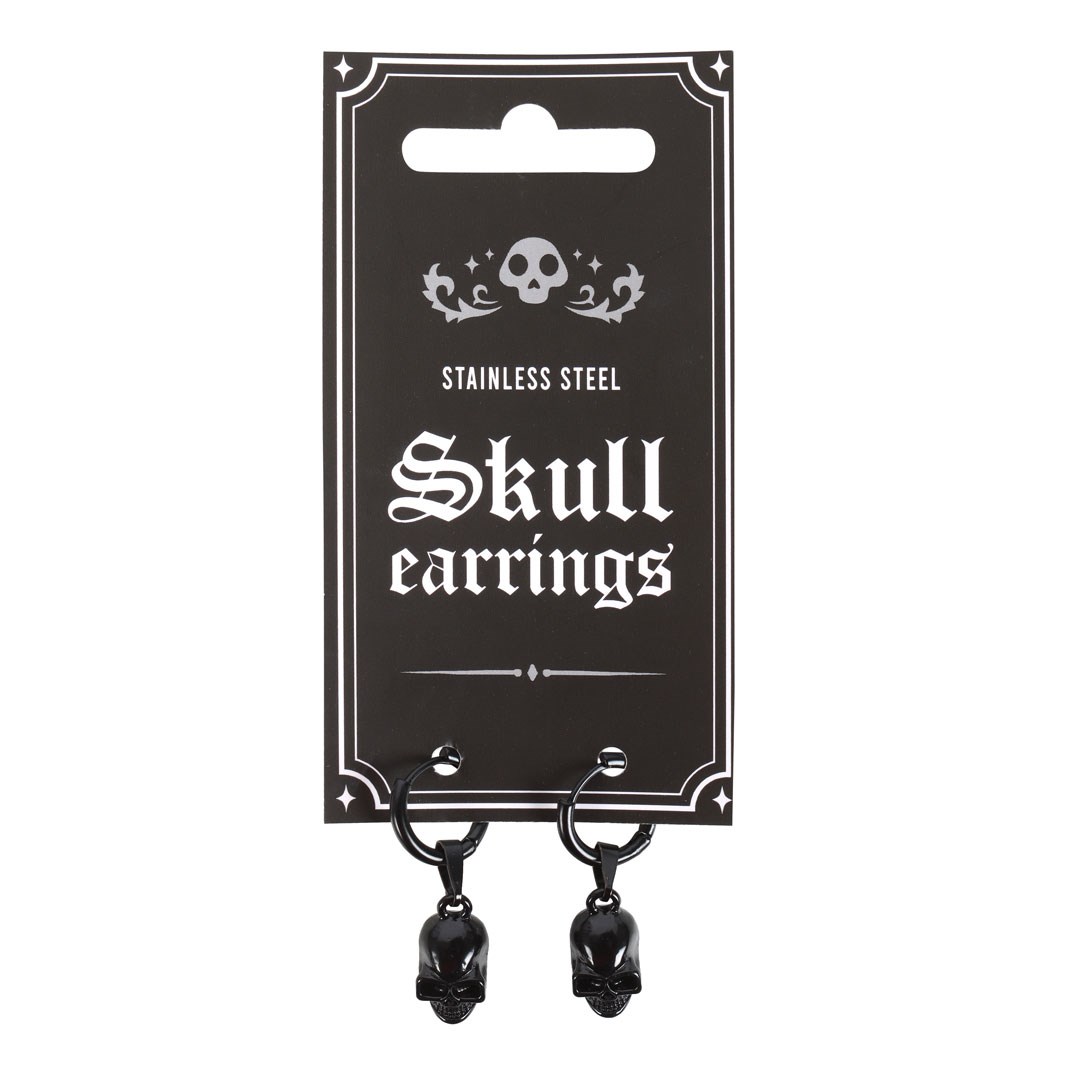 Black Stainless Steel Skull Earrings - Image 2