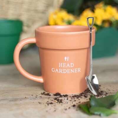 Ceramic Head Gardener Plant Pot Mug and Spoon