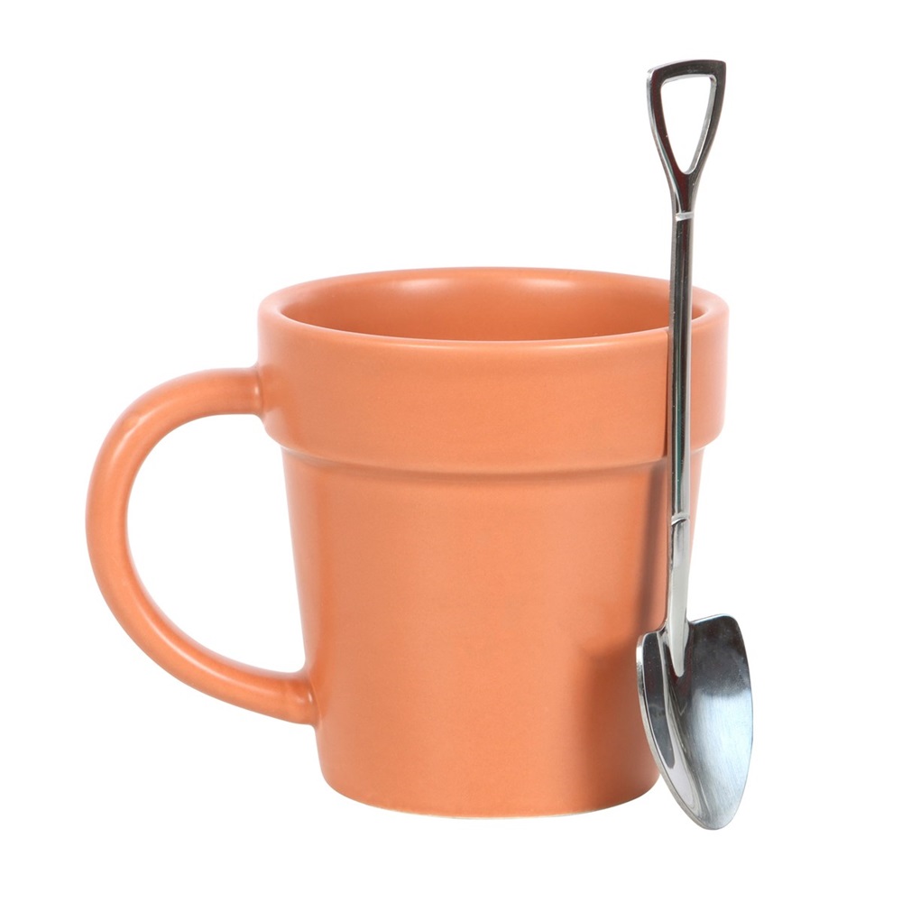 Ceramic Plain Plant Pot Mug and Shovel Spoon - Image 2