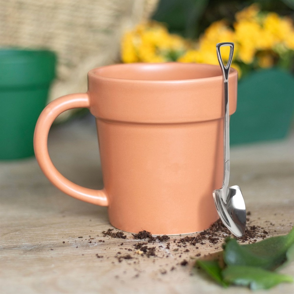 Ceramic Plain Plant Pot Mug and Shovel Spoon