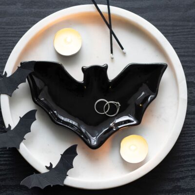 Black Bat Ceramic Trinket Dish