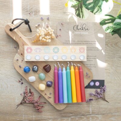 Chakra Energy Candles, Crystals and Candle Holder Gift Set