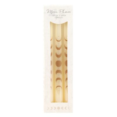 Pack of 3 Off White Moon Phases Taper Dinner Candles