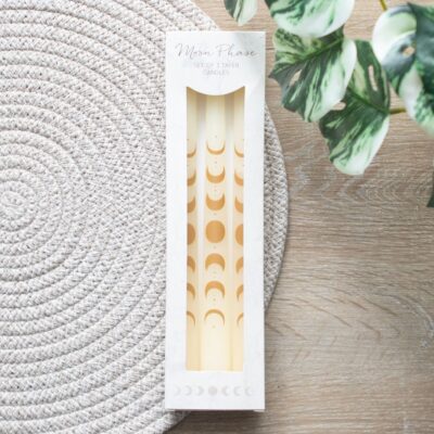 Pack of 3 Off White Moon Phases Taper Dinner Candles