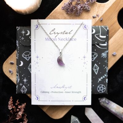 Crystal Moon Necklace on Greeting Card Amethyst