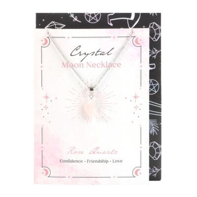 Crystal Moon Necklace on Greeting Card Rose Quartz