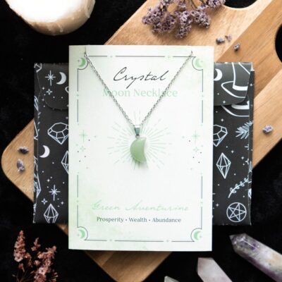 Crystal Moon Necklace on Greeting Card Green Aventurine