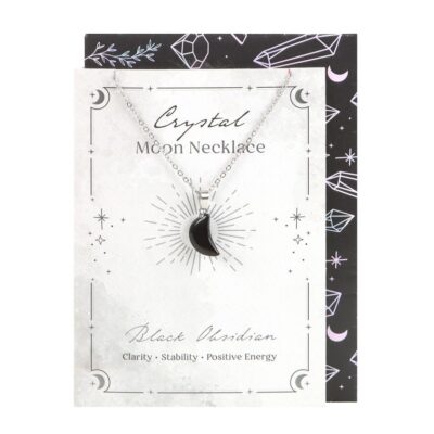 Crystal Moon Necklace on Greeting Card Black Obsidian