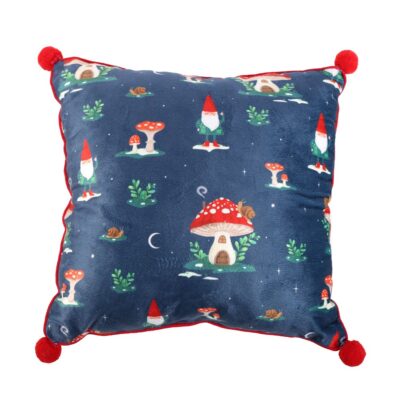 Gnome Print 35cm Square Cushion with Pom Poms