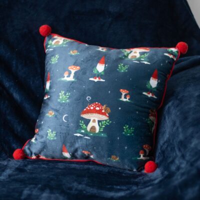Gnome Print 35cm Square Cushion with Pom Poms
