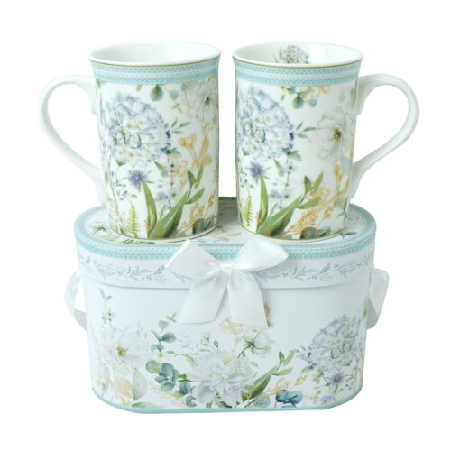 Blue Hydrangea T Time Mugs Set of 2 With Gift Box