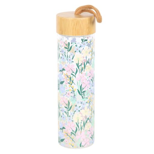 Ditsy Floral Print Glass & Bamboo Water Bottle