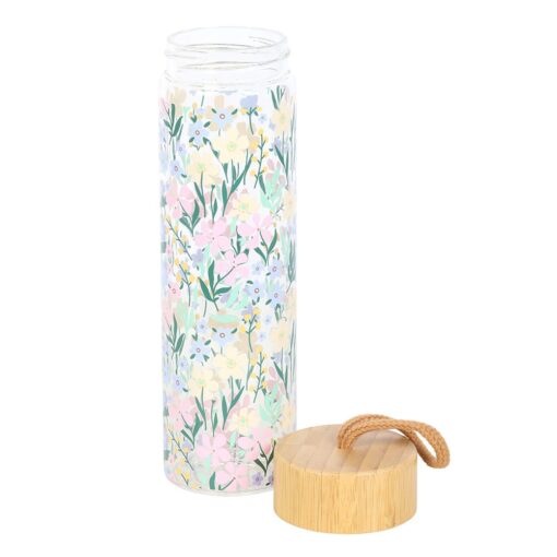 Ditsy Floral Print Glass & Bamboo Water Bottle - Image 2