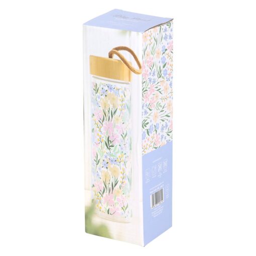 Ditsy Floral Print Glass & Bamboo Water Bottle - Image 5