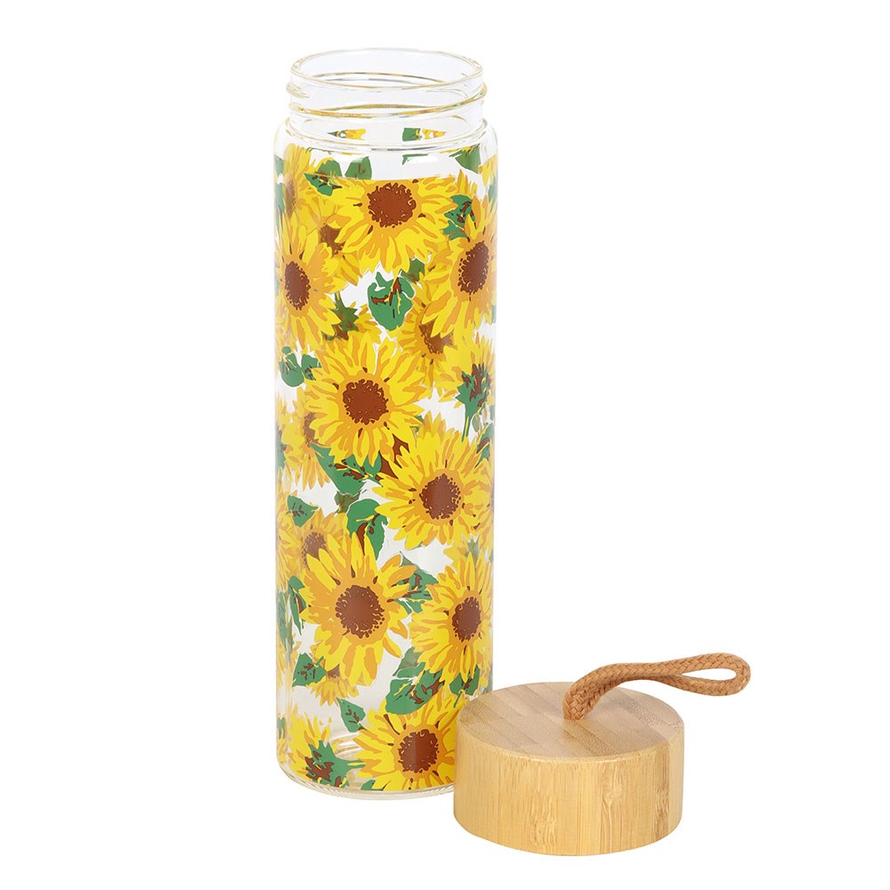 Sunflower Print Glass Water Bottle - Image 2