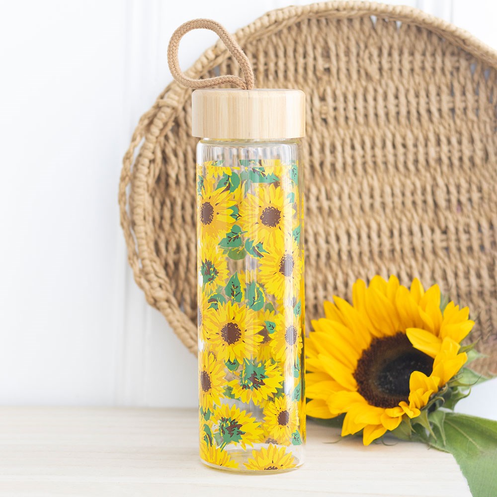 Sunflower Print Glass Water Bottle - Image 3