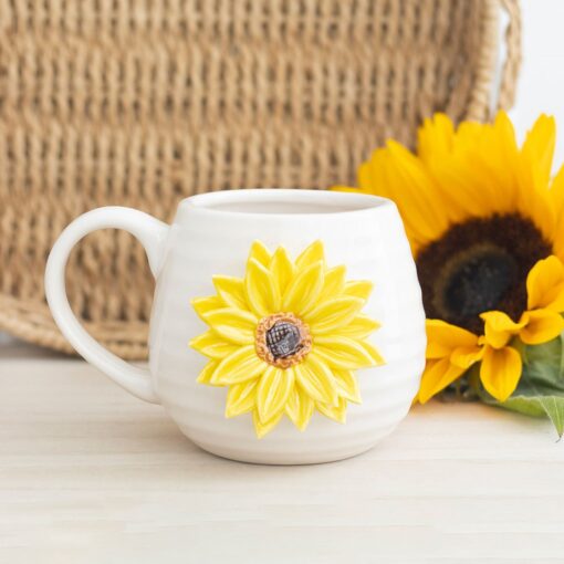 Hello Sunshine Rounded Mug with 3D Sunflower - Image 5