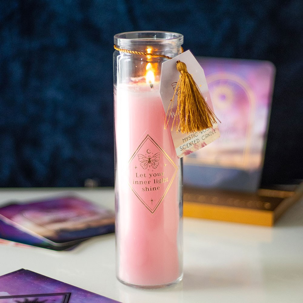 Mystic Rose Tube Candle with Rose Quartz Crystals - Image 3