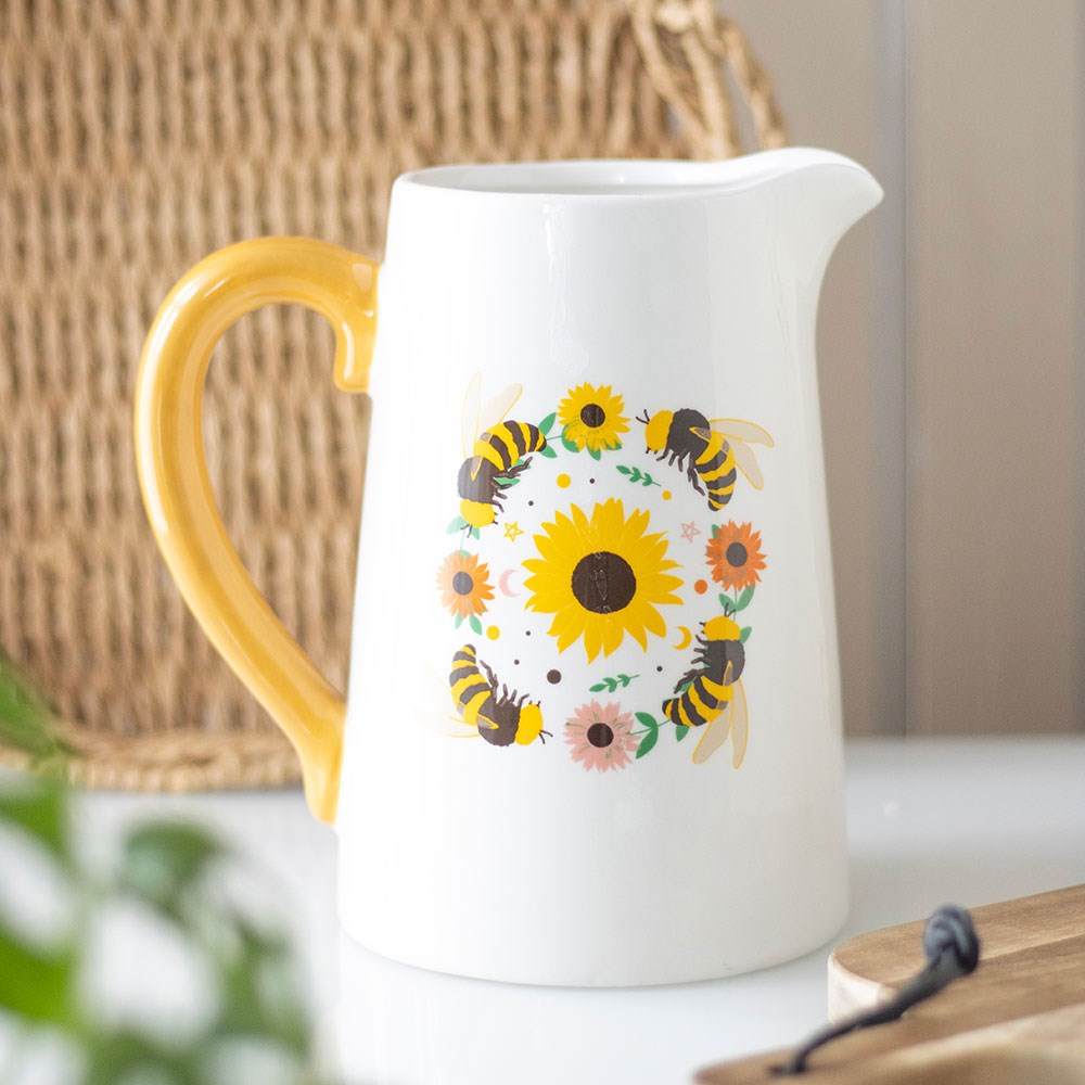 Summer Bee and Sunflower Ceramic Flower Jug - Image 4