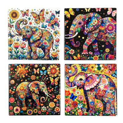 Elephant Ceramic Coaster Set 4