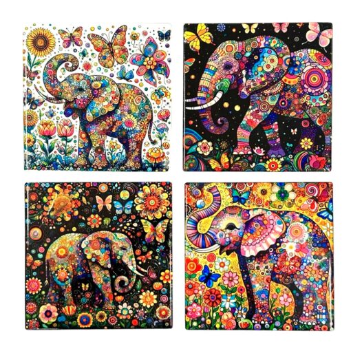 Elephant Ceramic Coaster Set 4