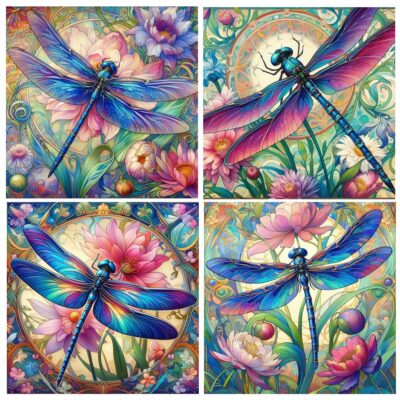 Dragonfly Ceramic Coaster Set 4