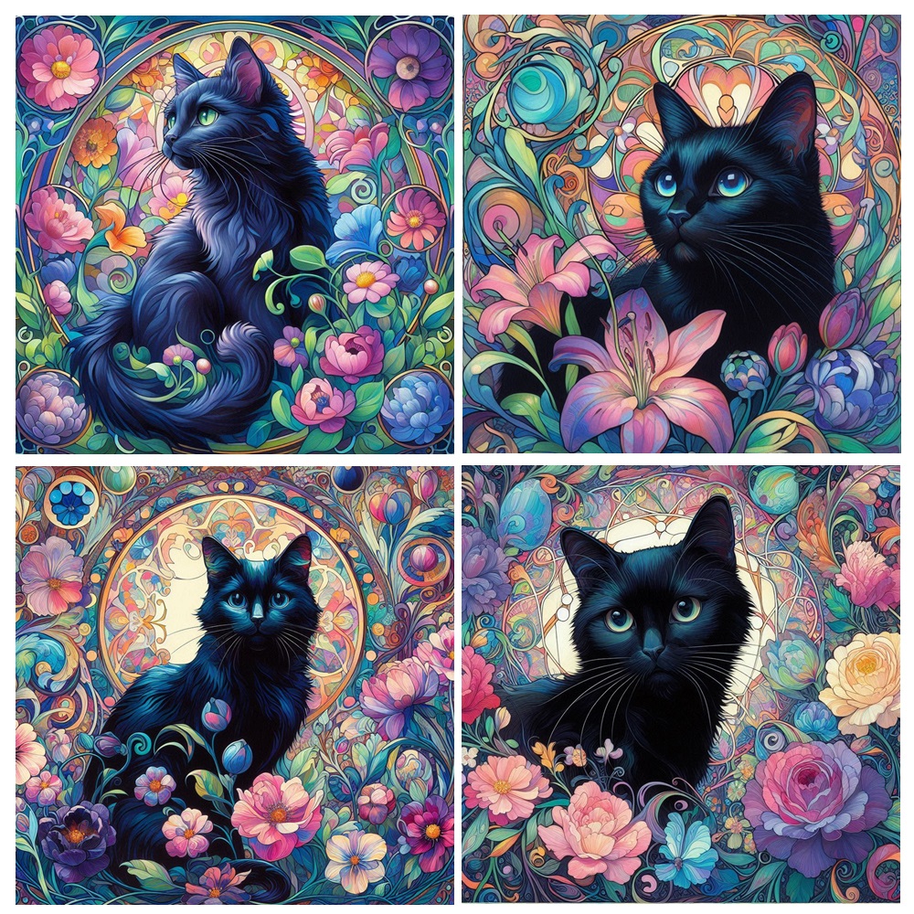 Black Cat Ceramic Coaster Set 4