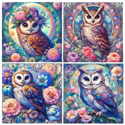 Owl Ceramic Coaster Set 4