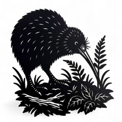 Kiwi On Forest Floor Metal Wall Art Black