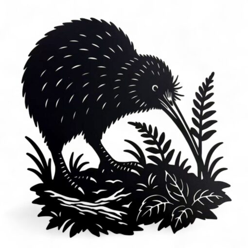 Kiwi On Forest Floor Metal Wall Art Black