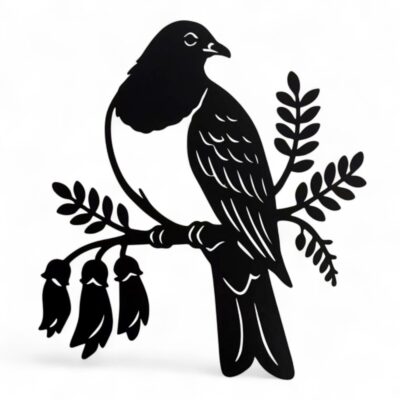 Kereru on Kowhai Metal Wall Art Black
