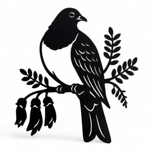 Kereru on Kowhai Metal Wall Art Black