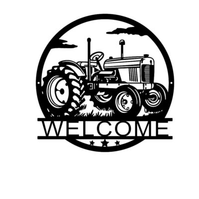 Classic Tractor Welcome Metal Wall Art Black