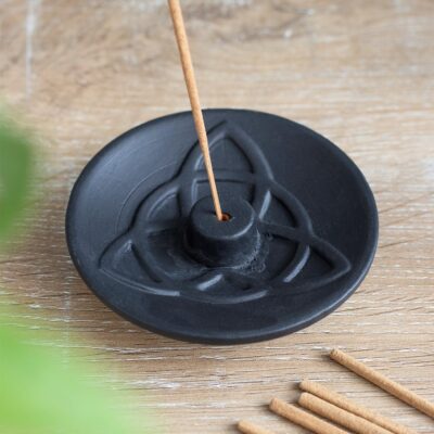 Black Triquetra Terracotta Incense Plate CLEARANCE