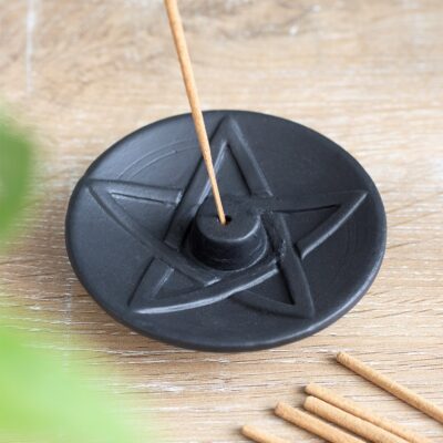 Black Pentagram Terracotta Incense Plate CLEARANCE