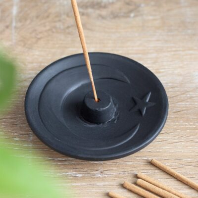 Black Crescent Moon Terracotta Incense Plate CLEARANCE